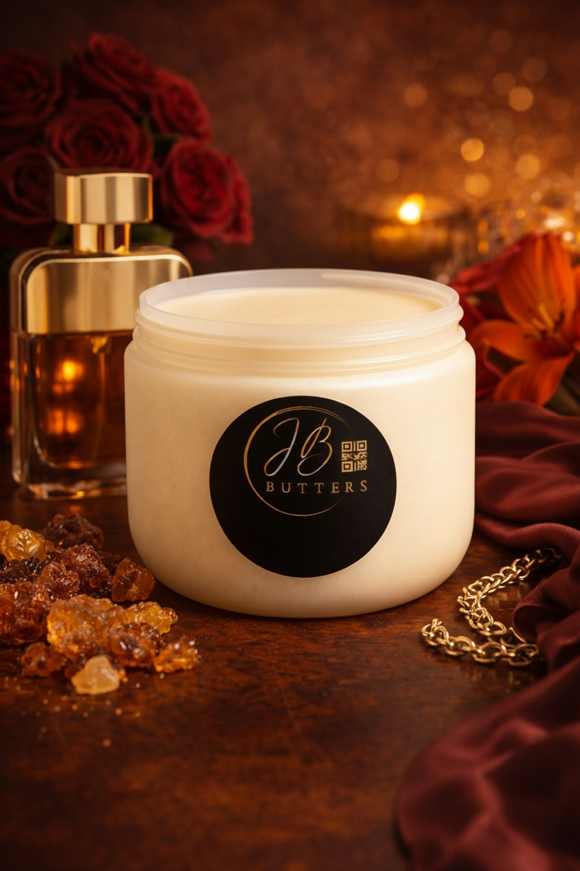 Jar of cream with a visible brand logo on a decorative surface with flowers and a bottle.