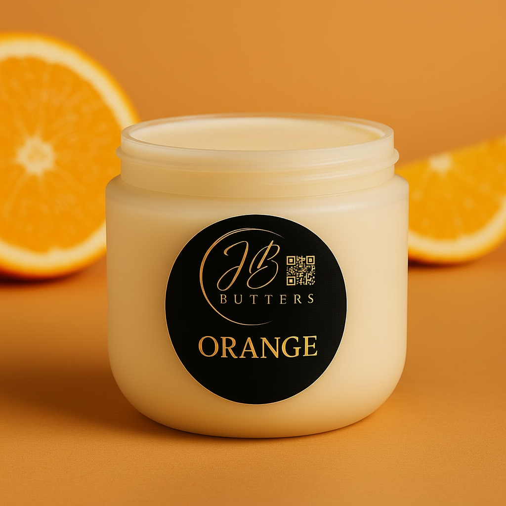 Jar of JB Butters Orange cream with oranges in the background
