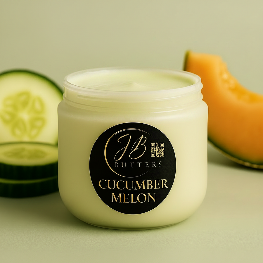 Jar of cucumber melon butters with a visible brand label on a light background