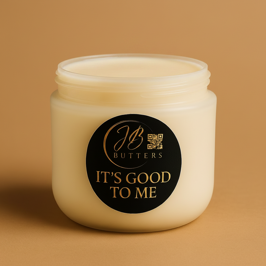 Jar of cream with 'JB Butters' label on a brown background