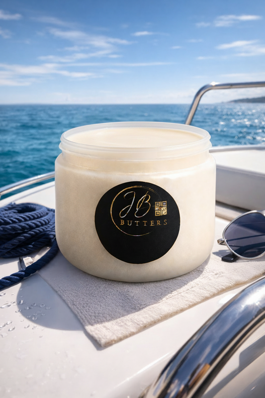 Jar of JB Butters on a boat with ocean view