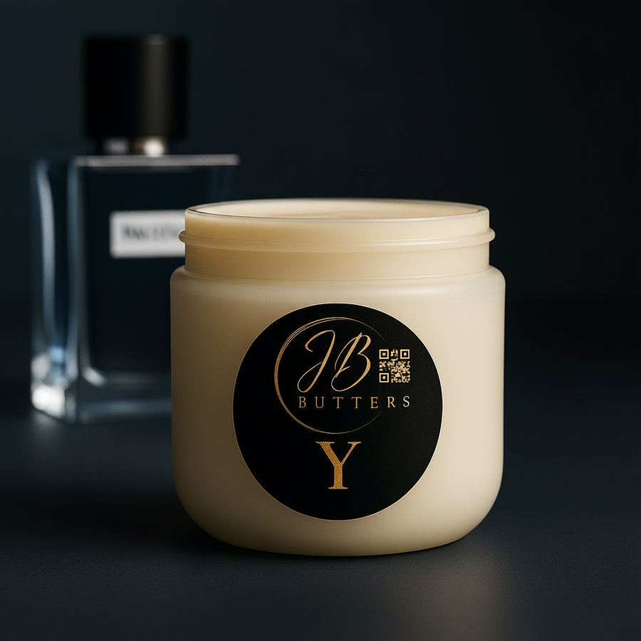 Jar of JB Butters Y cream with a dark background